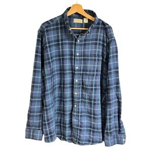 Vintage 90s LL Bean Men's Blue Plaid Flannel Shirt Long Sleeve Button Up XXL